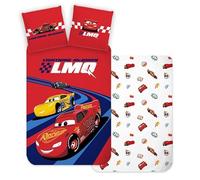 Disney Cars Bedlinen - Juego de ropa de cama individual de 140 x 200 cm y funda de almohada de 60 x 65 cm, 100 % algodón, suave y transpirable, diseño Rayo McQueen y Cruz para niños o niñas
