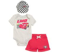 Disney Cars Lightning McQueen - Body para bebι reciιn nacido, pantalones cortos y gorra de bιisbol, conjunto de 3 piezas, rojo/gris reciιn nacido