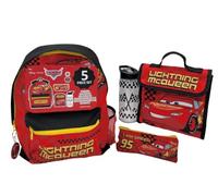 Disney Cars Lightning McQueen - Juego de mochila y lonchera para niños, juego de 5 piezas con mochila, lonchera aislada, estuche, botella de agua y llavero, bolsa Pixar Cars