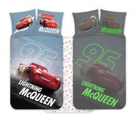 Disney Cars McQueen - Juego de ropa de cama tamaño cuna de 100 x 140 cm y funda de almohada de 40 x 45 cm, juego de edredón que brilla en la oscuridad para niños, juego de cama reversible para niños y