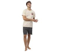 Disney Cars Pijama Hombre Radiator Springs de Algodón con Manga Corta Cuello Redondo Pantalón Corto Detalles en Relieve Punto de Algodón y Verano Color Crudo Talla XL