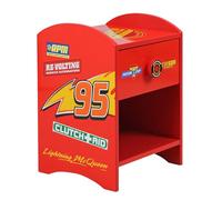 Disney Cars Rayo McQueen Mesita de noche de madera resistente, diseño de 2 niveles, gran almacenamiento, pequeña mesa auxiliar con cajón y estante de almacenamiento, para dormitorio infantil