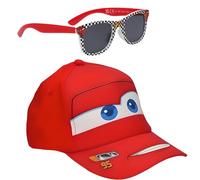 Disney Cars | Stitch | Minnie Mouse Gorra de Béisbol y Gafas de Sol | Gorra y Gafas con Protección UV 400 para Niños | Set de Accesorios de Verano para Playa y Vacaciones (Cars - Roja)