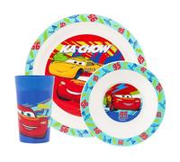 Disney Cars - Vajilla infantil de polipropileno de 3 piezas, plato, cuenco y vaso con Lightning McQueen y Dinoco, apto para microondas y lavavajillas, apto para mayores de 36 meses