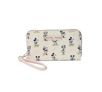 Disney Cartera de piel sintética con cierre de Mickey Minnie Mouse Winnie Pooh, Mickey Minnie Mouse blanco roto