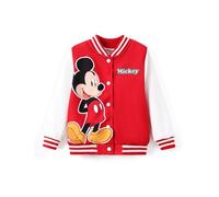 Disney - chamarra de bombardero Letterman Varsity para niñas, sudadera rosa, 3-10 años, Mickey Mouse-rojo, 4-5 Años