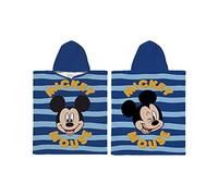 Disney Character World - Poncho de Toalla con Capucha Oficial Mickey, Tacto súper Suave, diseño de Rayas Marinas, Bata cambiadora hogar, baño y Playa, Azul, Blanco, 115 x 50 cm