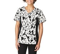 Disney Cherokee Women's V-Neck Knit Panel Top in Minnie Pattern