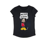 Disney Classic-Camiseta de Manga Corta para Mujer con diseño de Mickey Awesome Teacher, Negro, XL