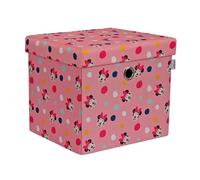 Disney Classic Minnie Mouse Caja de almacenamiento plegable con diseño de otomana, cofre de juguetes cuadrado con tapa para niñas, taburete para los pies, puede soportar hasta 30 kg, rosa