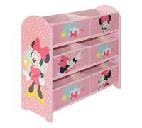 Disney Classic Minnie Mouse Unidad de almacenamiento de juguetes hecha de madera, tela y metal; sistema organizador con 6 cajas para dormitorio, fácil montaje y limpieza