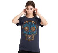 Coco Colorful Day of The Dead Skull with Miguel and Dante Ladies T Shirt, Deep Navy Camiseta, Azul Marino Profundo, XL para Mujer