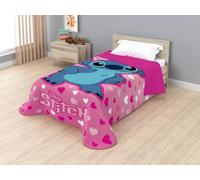 Disney Colcha Manta Sedalina Sherpa (160x250cm Cama 90cm) Licencias Oficiales | Bluey, Spider-Man, Stitch, Minnie, Mickey | Manta Infantil Suave y Cálida | Reversible con Borreguito. (Stitch Rosa)