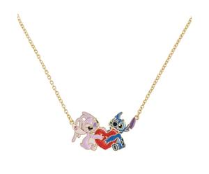 Disney Collar con colgante de corazón chapado en oro de Stitch & Angel para niñas