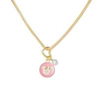 Disney Collar con colgante de Minnie Mouse chapado en oro amarillo y una perla para mujer, 45 + 5, joyas