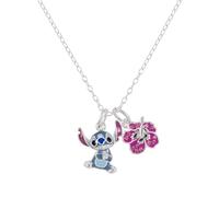 Disney Collar con colgante de plata de ley 925 con dije de Lilo y Stitch Ohana para niñas, Plata esterlina