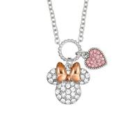Disney Collar de Minnie Mouse de latón con circonita blanca y corazón rosa para mujer, longitud 41 + 5 cm, listo para regalar