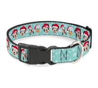 Disney - Collar de perro con clip de plástico | Holiday Mickey and Friends - Anillo de identificación ajustable, diseño de sombrero de Papá Noel y copos de nieve, color azul
