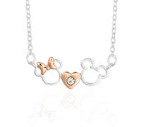 Disney Collar Mickey y Minnie chapado en oro rosa y un cristal en forma de corazón para mujer, licencia oficial.