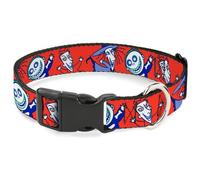Disney - Collar para mascotas, collar de perro con hebilla de plástico, diseño de Pesadilla antes de Navidad, color rojo, 16 a 23 pulgadas, 1.5 pulgadas de ancho