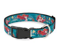 Disney - Collar para mascotas, collar de perro con hebilla de plástico, la platija de la Sirenita y Sebastian Under The Sea Green, 8.5 a 12 pulgadas, 0.5 pulgadas de ancho