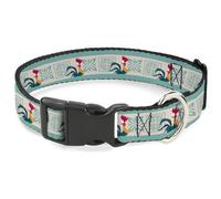 Disney - Collar para mascotas, collar de perro con hebilla de plástico, Moana HEI HEI The Rooster and Icon Blocks blanco y verde claro, 8.5 a 12 pulgadas, 0.5 pulgadas de ancho