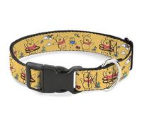 Disney - Collar para Mascotas, Collar de Perro con Hebilla de plástico, Winnie The Pooh Happy Poses Color Amarillo Dorado, 11 a 16.5 Pulgadas, 1.0 Pulgadas de Ancho