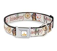 Disney Collar para Mascotas, Collar de Perro, Hebilla de cinturón de Seguridad de Metal, brújula Pocahontas y Meeko con Escritura y Hojas Beige, 11 a 16.5 Pulgadas 1.0 Pulgadas de Ancho