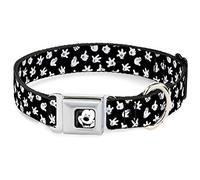 Disney Collar para Mascotas, Collar de Perro, Hebilla de cinturón de Seguridad de Metal, Gestos de Mano de Mickey Mouse dispersos en Blanco y Negro, 9.5 a 13 Pulgadas, 1.0 Pulgadas de Ancho