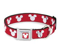 Disney - Collar para Mascotas, Collar de Perro, Hebilla de cinturón de Seguridad de Metal, Icono de Orejas de Mickey Mouse, Rojo y Blanco, 9.5 a 13 Pulgadas, 1.0 Pulgadas de Ancho