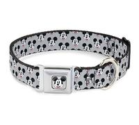 Disney - Collar para Mascotas, Collar de Perro, Hebilla de cinturón de Seguridad de Metal, Monograma de Cara Sonriente de Mickey Mouse, Gris, 13 a 17 Pulgadas, 1.5 Pulgadas de Ancho