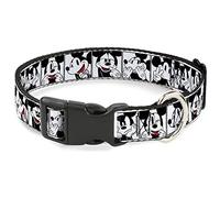 Disney - Collar para Mascotas, Collar de Perro, Hebilla de plástico, Bloques de expresión de Mickey Mouse, Blanco, Negro y Rojo, 16 a 23 Pulgadas, 1.5 Pulgadas de Ancho