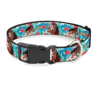 Disney - Collar para Mascotas, Collar de Perro, Hebilla de plástico, Poses de Moana y Flores de Pua Azules, 9.5 a 13 Pulgadas, 1.0 Pulgadas de Ancho