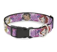Disney - Collar para mascotas, collar para perro, hebilla de plástico, Disney Dream Big Princess Faces Rosas, Morados, 16 a 23 pulgadas, 1.5 pulgadas de ancho
