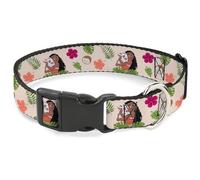 Disney - Collar para mascotas, collar para perro, hebilla de plástico, Moana abrazando Pua Pose y Flora Tropical Beige, 20 a 31 pulgadas, 1.5 pulgadas de ancho