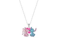 Disney Collar Stitch & Angel en Plata 925, Precioso Esmalte de Colores, Longitud 45 cm, Apto para Mujeres y Niñas, Listo para Regalar, Joyas Oficiales