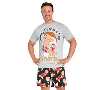 Disney Cómodo Conjunto de Pijama Corto para Hombres, Regalo Padre (Gris/Negro, 3XL)
