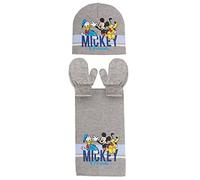 Disney Conjunto de 3 piezas de gorro + bufanda + manoplas de Mickey Mouse y sus amigos para niños, gris, 18-24 Meses