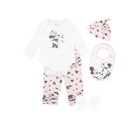 Disney Conjunto de 5 piezas Body Mickey y Minnie Mouse con babero y cappello para bebé niña Rosa y blanco 9-12 meses