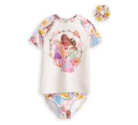 Disney Conjunto de baño de 3 Piezas para niñas con Estampado de Rapunzel, Moana y Tiana | Camiseta de Manga Corta con Cremallera y coletero | Ropa de Playa con Estampado de Princesas