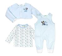Disney Conjunto de camiseta, pelele y chaqueta para niño blanco y azul claro, diseño: Mickey Mouse, 3 piezas para recién nacidos y niños pequeños, talla: 18-24 meses (92), Blanco y azul claro.
