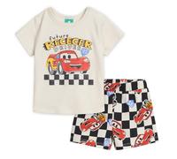 Disney Conjunto de camiseta y pantalones cortos de rizo francés para bebé, tallas de recién nacido a bebé (recién nacido - 24 meses), Blanco roto/negro, coches, 12 Months
