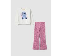 OVS KIDS Conjunto de chándal blanco y rosa en mezcla de algodón con estampado de Lilo & Stitch para niña