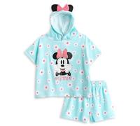 Disney Conjunto de dos piezas de toalla con estampado de flores azules de Minnie Mouse | Conjunto de niña con capucha, orejas 3D y lazo | Ropa de playa, piscina, verano y ropa informal