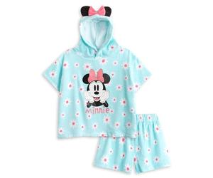 Disney Conjunto de dos piezas de toalla con estampado de flores azules de Minnie Mouse | Conjunto de niña con capucha, orejas 3D y lazo | Ropa de playa, piscina, verano y ropa informal