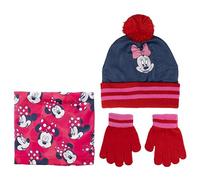 Disney Conjunto de Gorro, Guantes y Braga de Minnie Mouse Cuello, Azul, Rosa y Rojo, Estándar para Niños