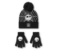 Disney Conjunto de gorro y guantes unisex Pesadilla antes de Navidad | Gorro de invierno de punto negro con telaraña Jack Skellington para niños y niñas | Regalo de gorro y guantes