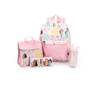 Disney Conjunto de mochila rosa de 4 piezas de la Princesa Cenicienta, Bella y Ariel | Bolsa para el almuerzo, estuche para lápices y botella de agua | Artículos escolares para niñas