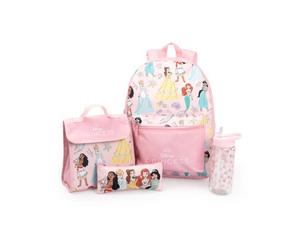 Disney Conjunto de mochila rosa de 4 piezas de la Princesa Cenicienta, Bella y Ariel | Bolsa para el almuerzo, estuche para lápices y botella de agua | Artículos escolares para niñas