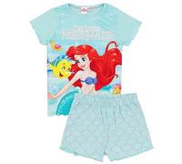 Disney Conjunto de Pijama de La Sirenita | Camiseta de Manga Corta Azul y Pantalones Cortos Pijama para niños | Ariel & Flounder Ropa de Dormir de Sirena submarina | Película Pijama Ropa de Noche